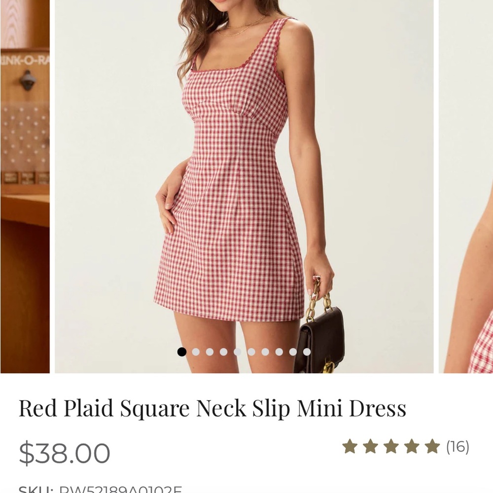 RIHOAS Red Checkered Square Neck Mini Dress